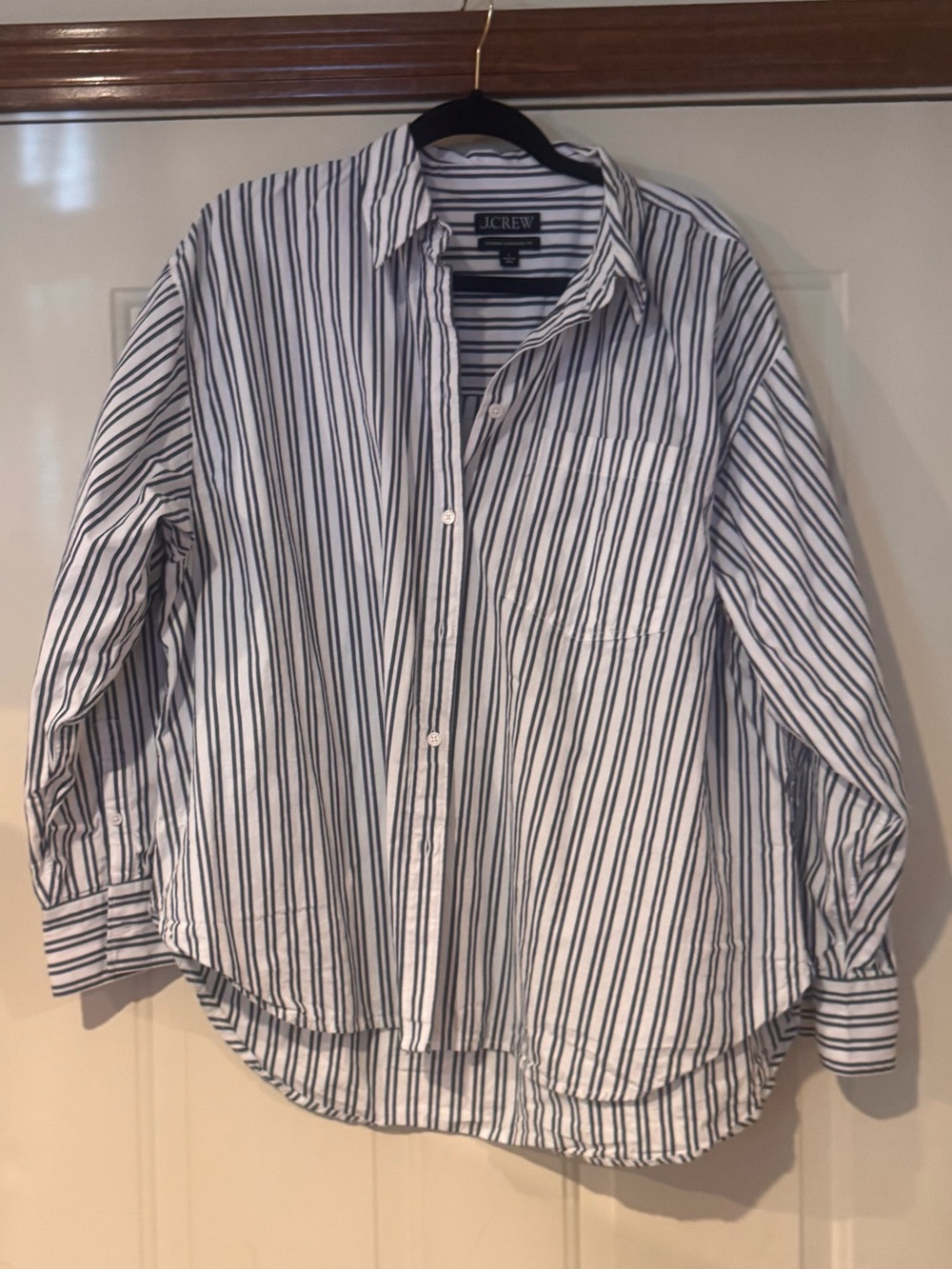 J. Crew Etiene Oversized White Button-Down Shirt with Navy Stripes